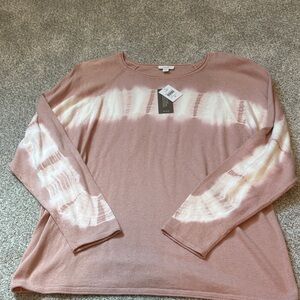 Pure Jill Tie-Dye Long Sleeve Pullover Sweater - Dusty Rose & Cream